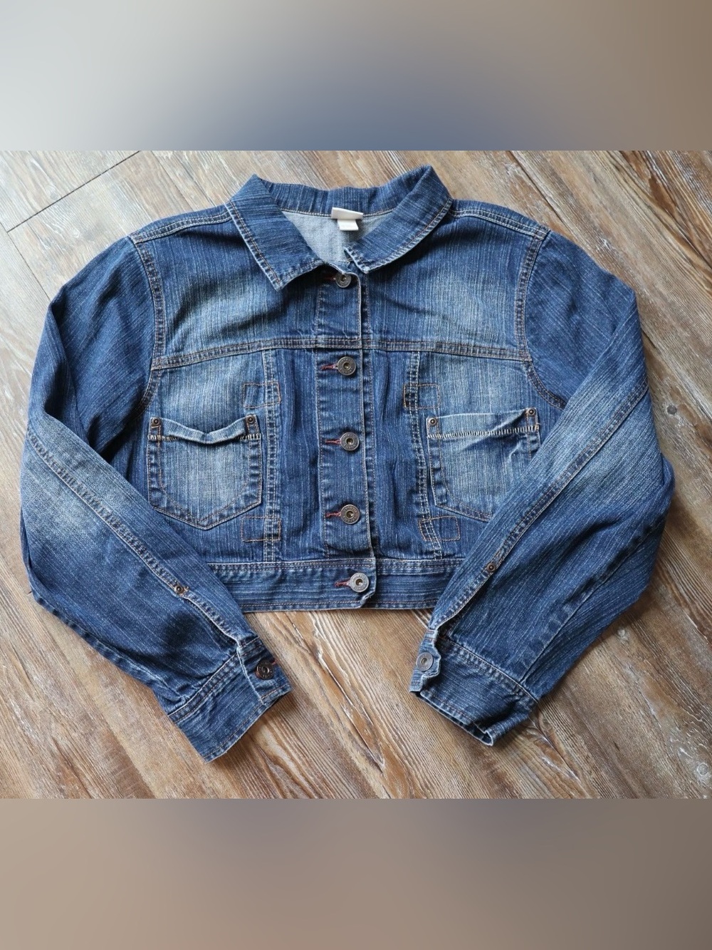 Cropped Blue Denim Trucker Jean Jacket Classic Everyday Womens 14/16